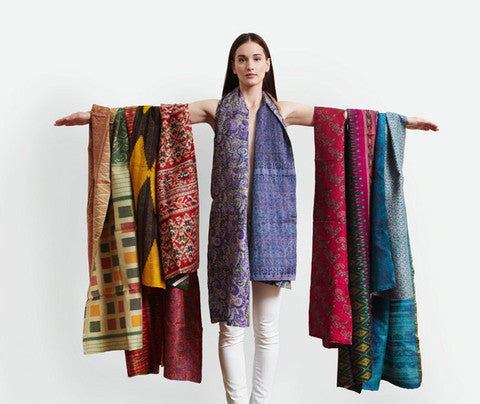 Forest Green and Violet Kantha Scarf - India